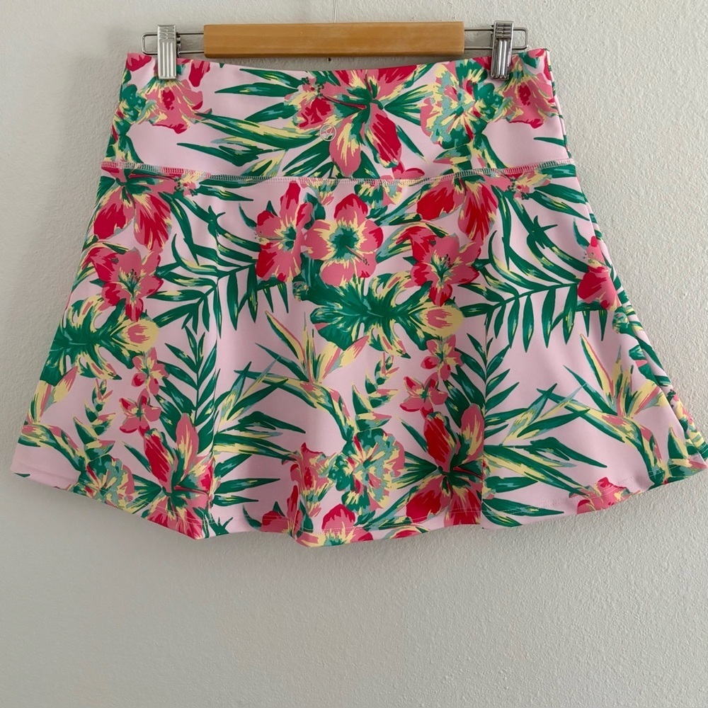VOGO Athletica Tropical Floral Skort Pink Active Skirt w/ Built-In Shorts Size L - Picture 3 of 9